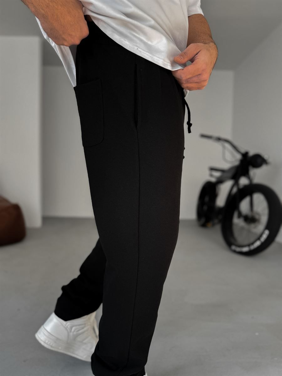 Khaki Waffle Fabric Baggy Trousers