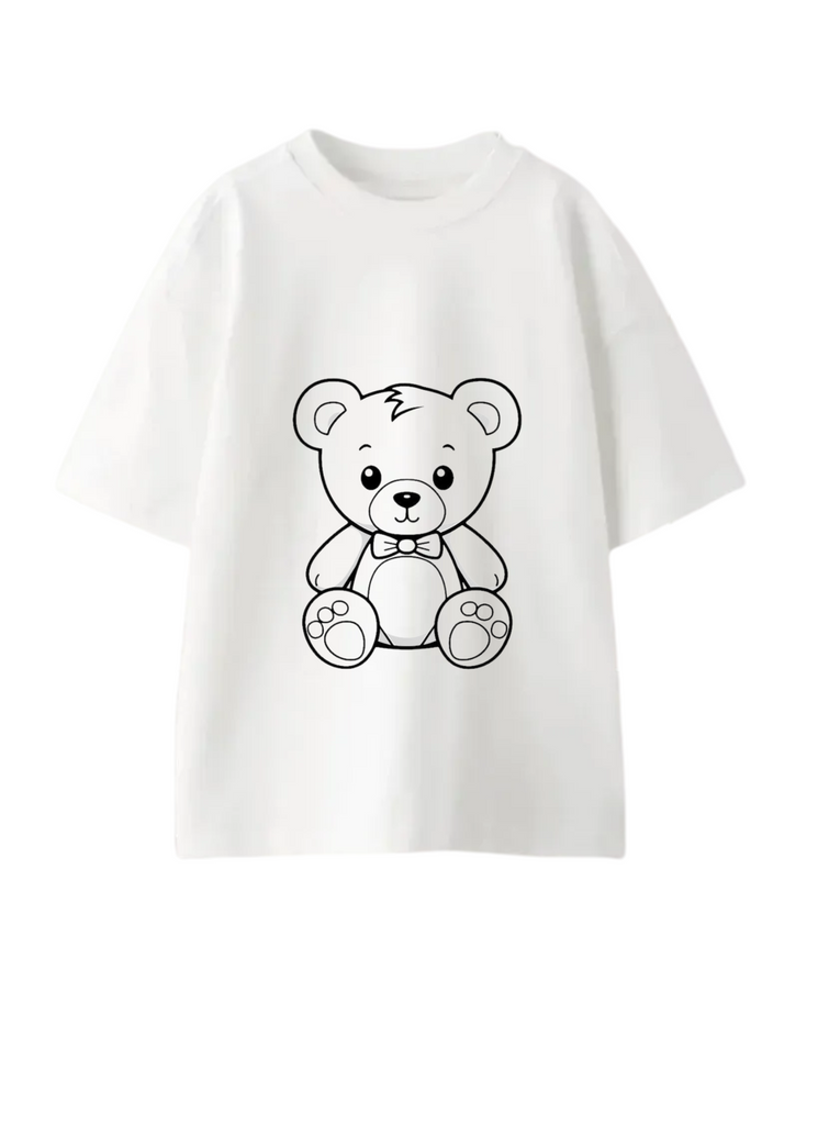 Teddy Bear Oversized T-Shirt Printed Round Neck For Girls